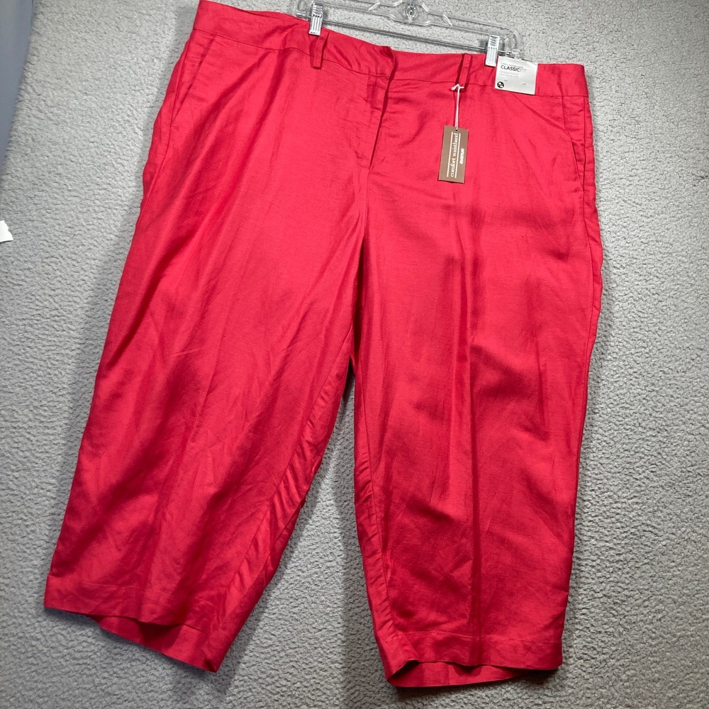 Avenue Linen Rayon Capri Pants Women 26/28 NEW Red Classic Fit Comfort Waistband